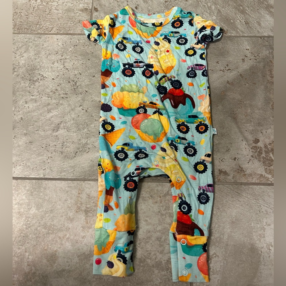 Posh Peanut bamboo Monster Truck/Ice cream Print Footie